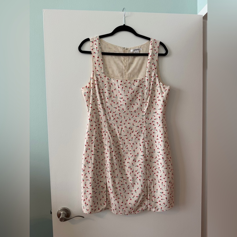 ASOS glamorous brand white square neck mini dress with red rose print and slits